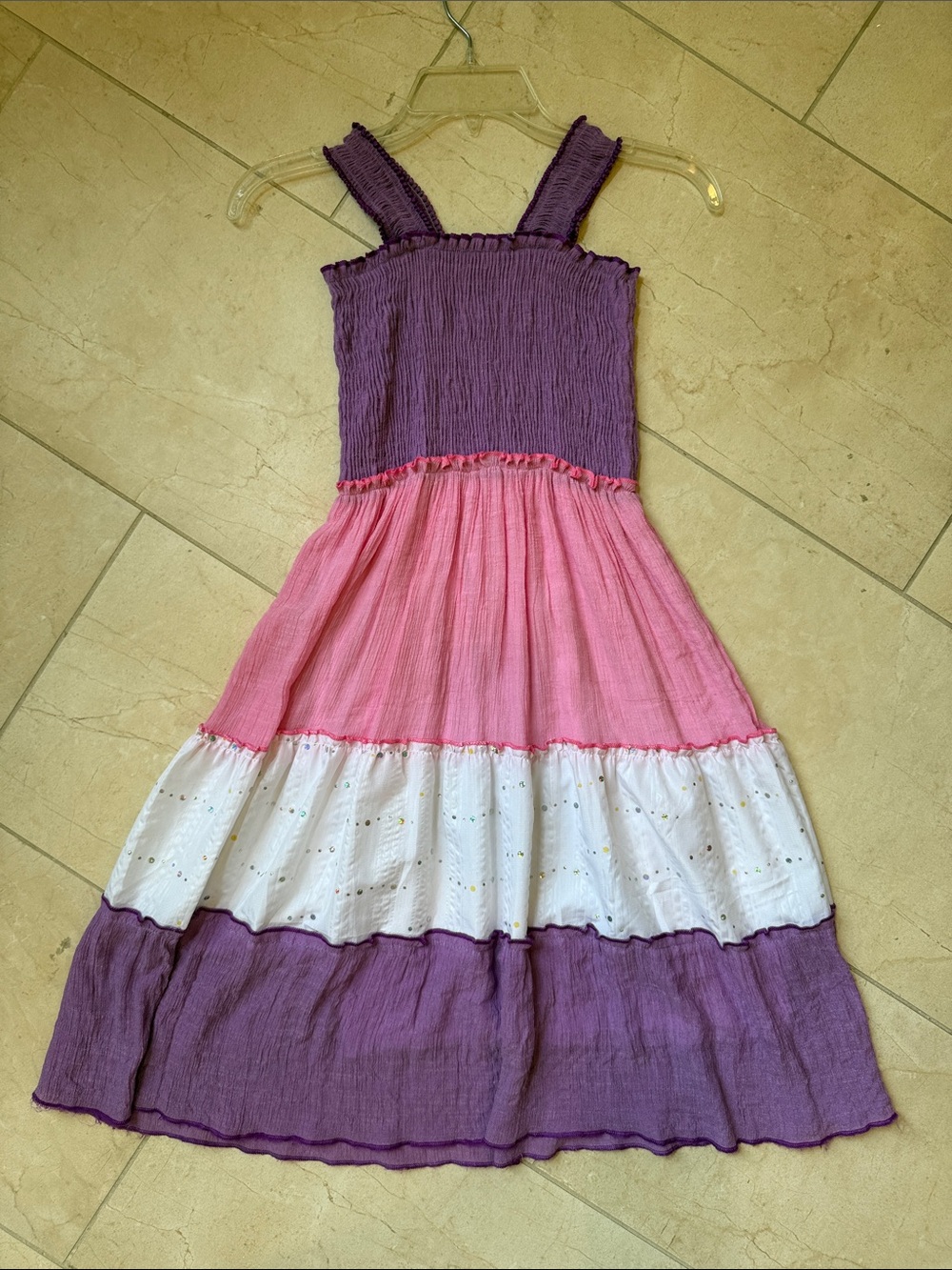 Girls Tiered Pink, White & Purple Sundress Sz L